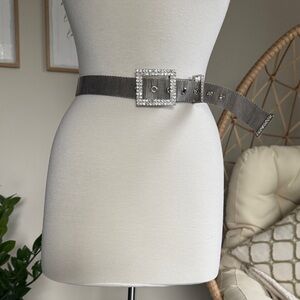 Silver Metal Belt with Rhinestone Buckle